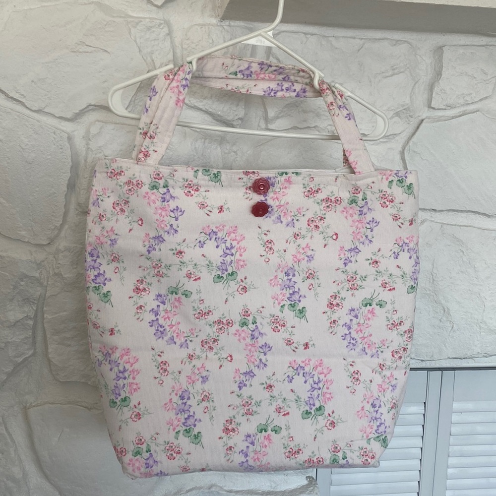 Pink purple green cream corduroy Tote Bag for beach groceries gym lined w/Velcro